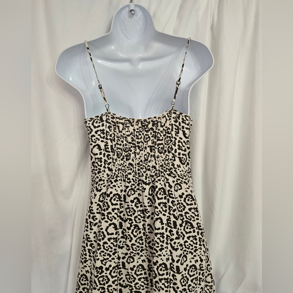 Saks Fifth Ave Leopard Print Spaghetti Strap Linen High Low Summer Dress Size S - Picture 5 of 10